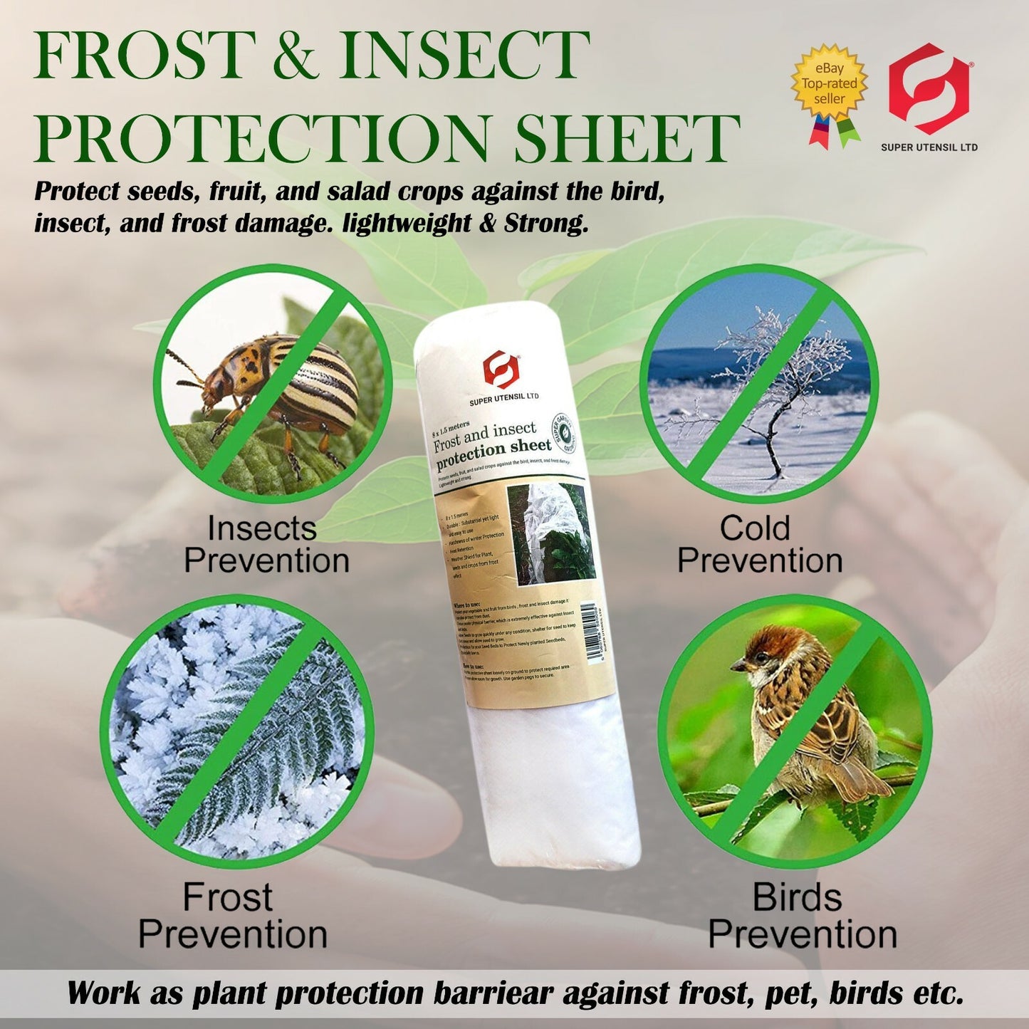 Plant Protection Frost & Insect Protective Fleece Sheet Garden 8X1.5M Each 2Pk