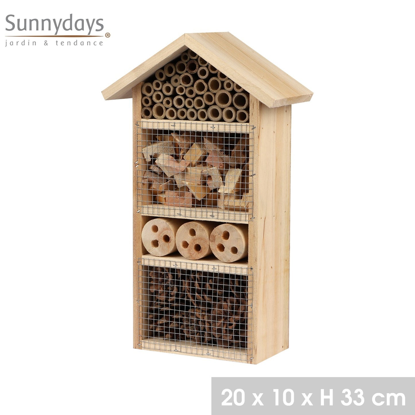 20X10X33Cm Hangable Insect Bee Bug Hotel Natural Wood Shelter Garden Nesting Box